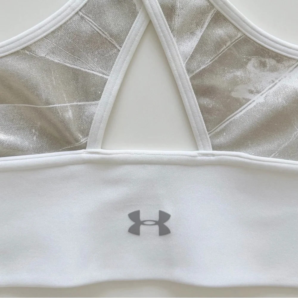 Under Armour White Silver Metallic Compression Sports Bra S/M - Picture 6 of 9